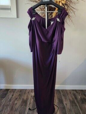 New! Plum R & M Richards Cold Shoulder Long Evening Gown ~ Size 18W